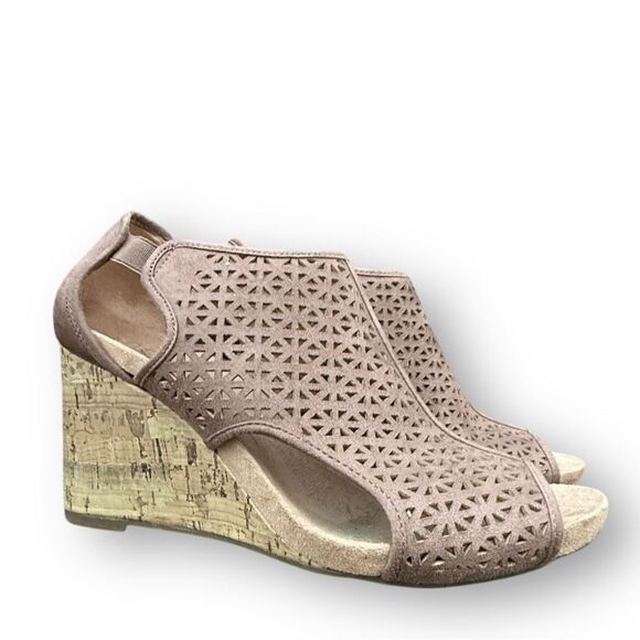Life Stride Hinx Wedge Booties Sandals Cork Heeled Neutral Shoes Women's 9 W - Picture 7 of 14